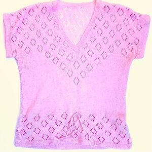 HANDKNIT Vintage Cropped Short Sleeve Top, pink
